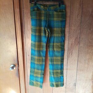 Urban Heritage Women Plaid Pants Size 3 Green Blue Tartan Wool Blend Straight